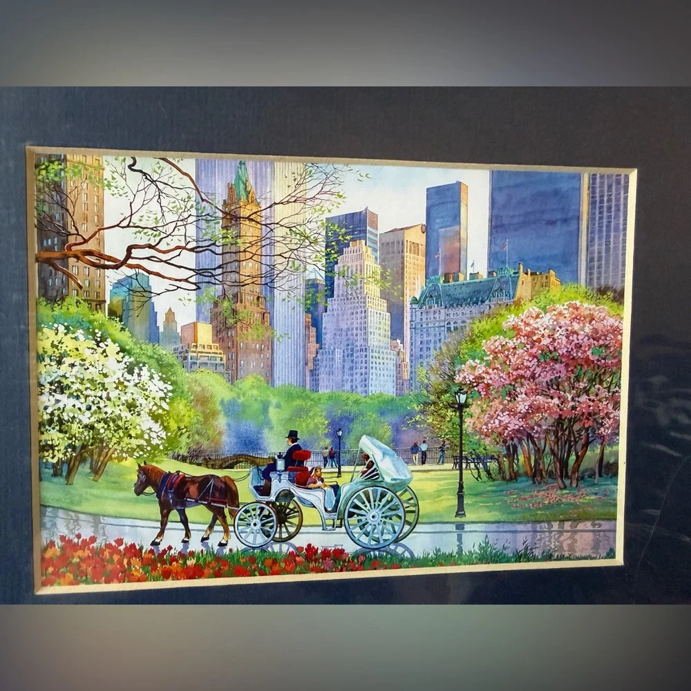 New Lot of 2 New York Times Square Central Park Matted Art Prints Pop Colorful